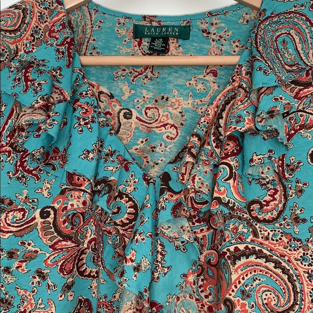 🆕 Ralph Lauren Top with Fluttered Neckline - Picture 2 of 5